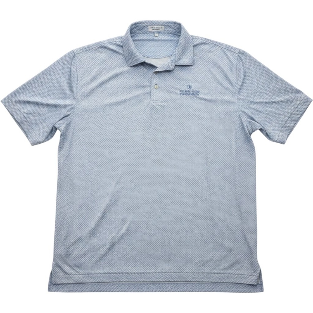 Peter Millar Summer Comfort Golf Polo XL Blue Geometric Amelia Island Logo